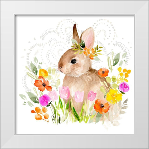 April Flowers and Bunny II White Modern Wood Framed Art Print by Parker, Jennifer Paxton