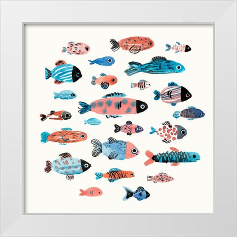 Fish School II White Modern Wood Framed Art Print by Warren, Annie