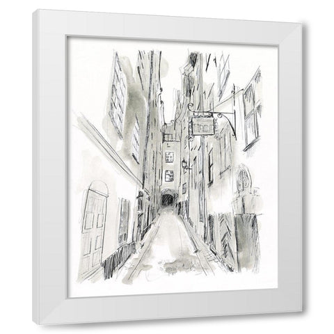 European City Sketch I White Modern Wood Framed Art Print by Vess, June Erica