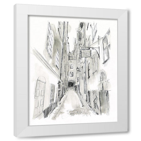 European City Sketch I White Modern Wood Framed Art Print by Vess, June Erica