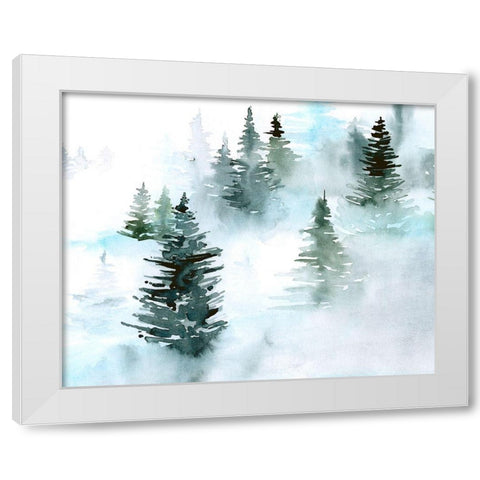 Foggy Evergreens I White Modern Wood Framed Art Print by Parker, Jennifer Paxton