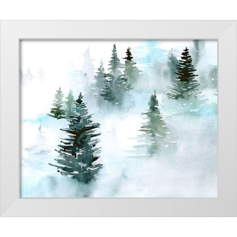 Foggy Evergreens I White Modern Wood Framed Art Print by Parker, Jennifer Paxton