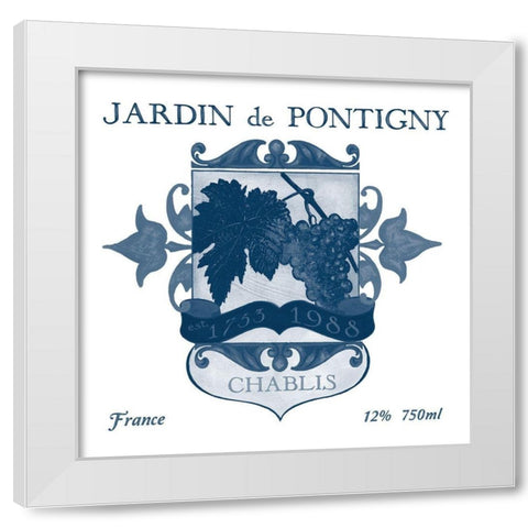 Indigo Wine Labels I White Modern Wood Framed Art Print by Vess, June Erica