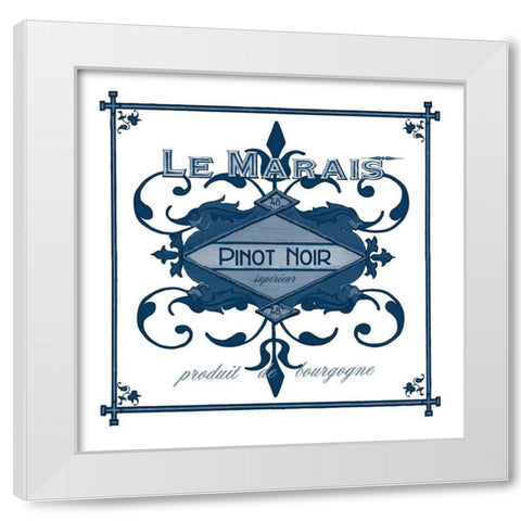 Indigo Wine Labels II White Modern Wood Framed Art Print by Vess, June Erica