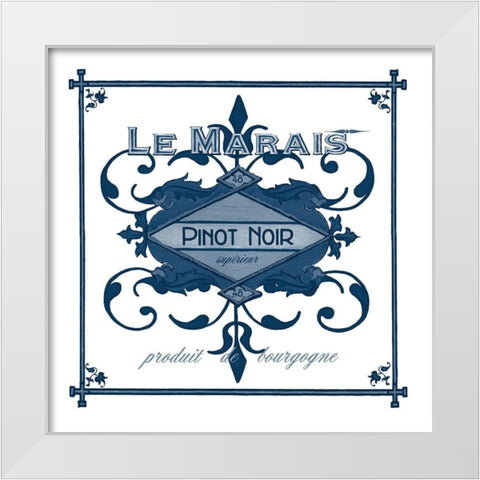Indigo Wine Labels II White Modern Wood Framed Art Print by Vess, June Erica