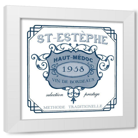 Indigo Wine Labels IV White Modern Wood Framed Art Print by Vess, June Erica