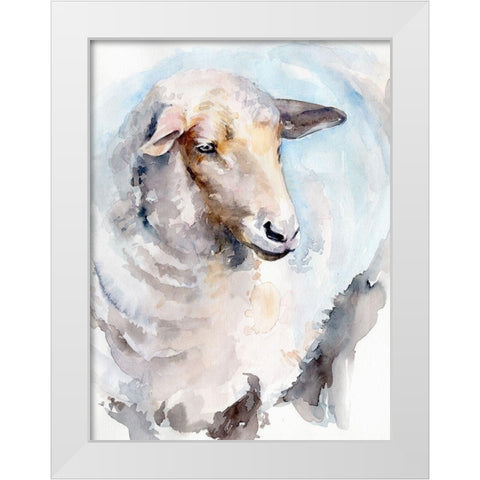Watercolor Sheep I White Modern Wood Framed Art Print by Parker, Jennifer Paxton
