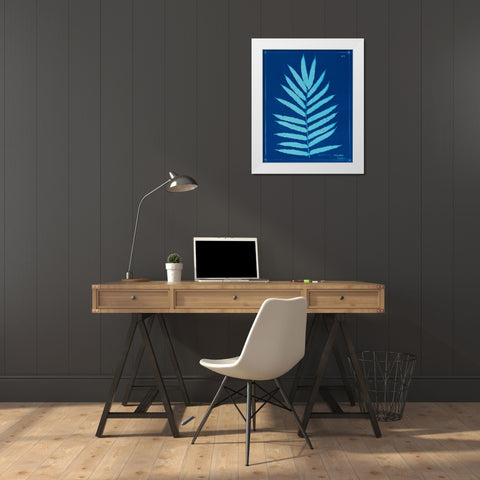 Cyanotype Ferns III White Modern Wood Framed Art Print by Unknown