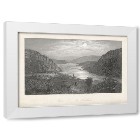 Harpers Ferry by Moonlight White Modern Wood Framed Art Print by Bryant, William Cullen