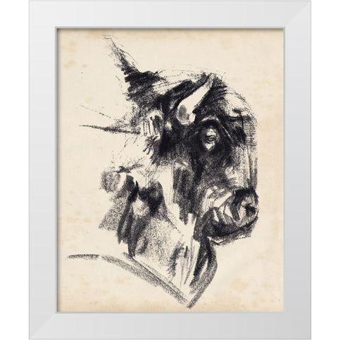 Bison Head Gesture I White Modern Wood Framed Art Print by Parker, Jennifer Paxton