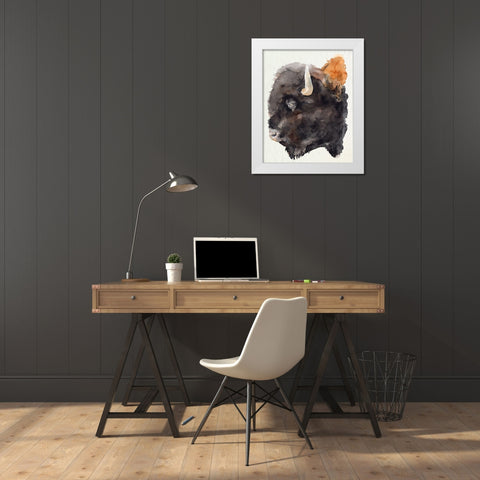 Watercolor Bison Profile II White Modern Wood Framed Art Print by Parker, Jennifer Paxton