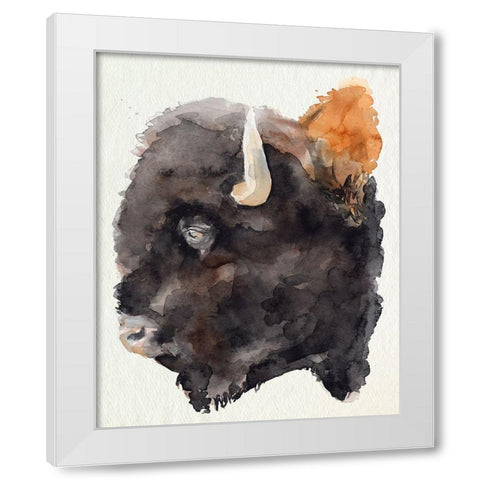 Watercolor Bison Profile II White Modern Wood Framed Art Print by Parker, Jennifer Paxton