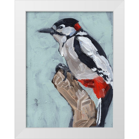 Woodpecker Paintstrokes I White Modern Wood Framed Art Print by Parker, Jennifer Paxton