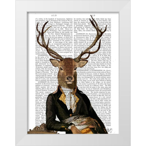 Deer in Chair White Modern Wood Framed Art Print by Fab Funky