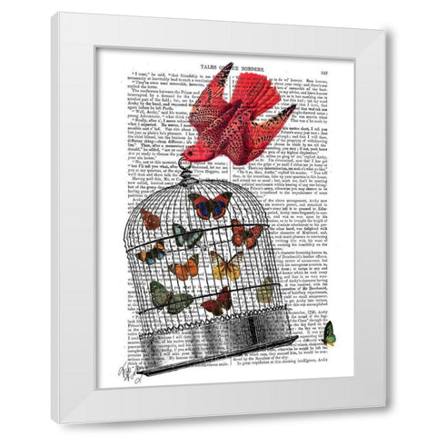Flying Birdcage White Modern Wood Framed Art Print by Fab Funky