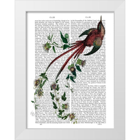 Passion Flower Bird White Modern Wood Framed Art Print by Fab Funky