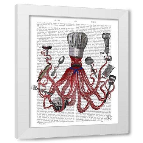 Octopus Fabulous French Chef White Modern Wood Framed Art Print by Fab Funky