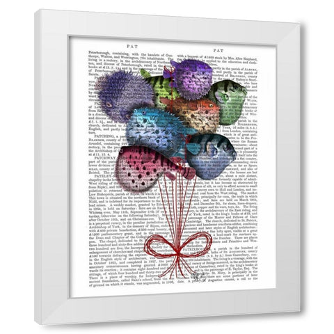 Puffer Fish Balloons White Modern Wood Framed Art Print by Fab Funky