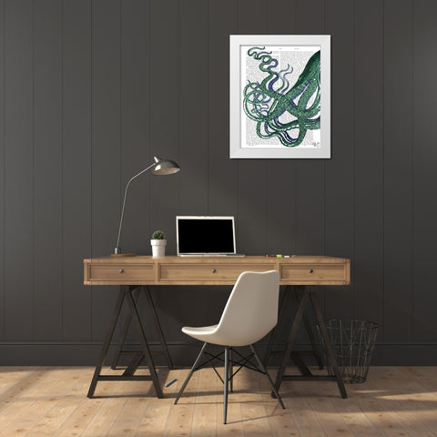 Octopus Tentacles Green and Blue White Modern Wood Framed Art Print by Fab Funky