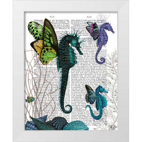 Seahorse Trio With Wings White Modern Wood Framed Art Print by Fab Funky