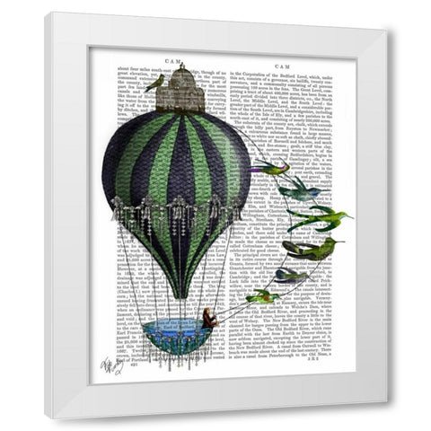 Hot Air Balloon and Birds White Modern Wood Framed Art Print by Fab Funky