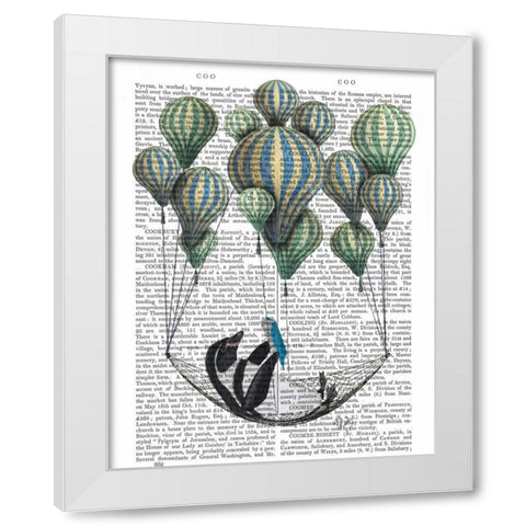 Penguin in Hammock Balloon White Modern Wood Framed Art Print by Fab Funky