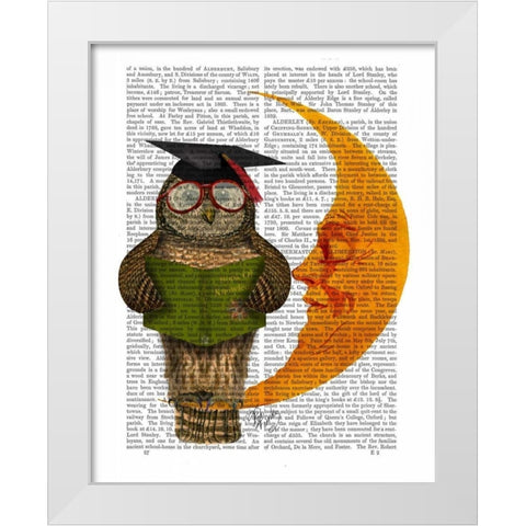 Owl On The Moon White Modern Wood Framed Art Print by Fab Funky