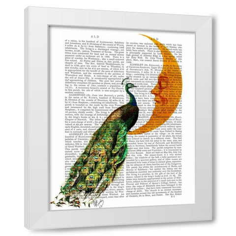 Peacock on the Moon White Modern Wood Framed Art Print by Fab Funky