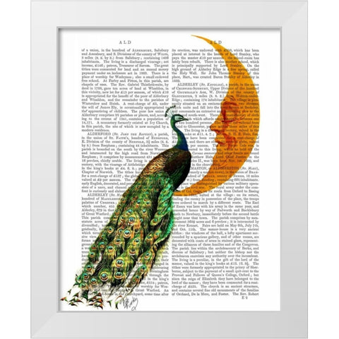 Peacock on the Moon White Modern Wood Framed Art Print by Fab Funky