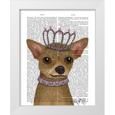 Chihuahua And Tiara White Modern Wood Framed Art Print by Fab Funky