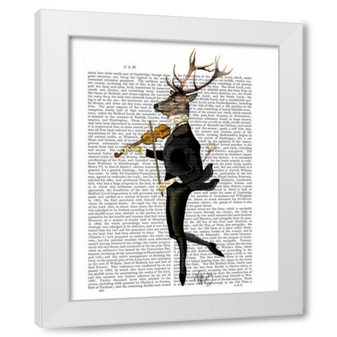 Dancing Deer with Violin White Modern Wood Framed Art Print by Fab Funky