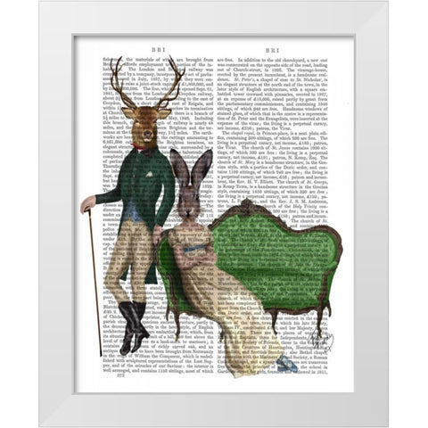 Mr Deer and Mrs Rabbit White Modern Wood Framed Art Print by Fab Funky