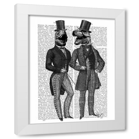 Dinosaur Men Lads Night Out White Modern Wood Framed Art Print by Fab Funky