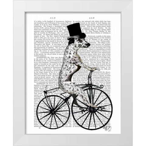 Dalmatian on Bicycle White Modern Wood Framed Art Print by Fab Funky