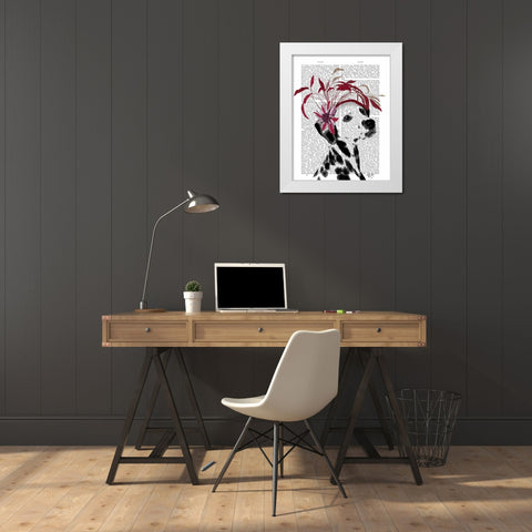 Dalmatian With Red Fascinator White Modern Wood Framed Art Print by Fab Funky