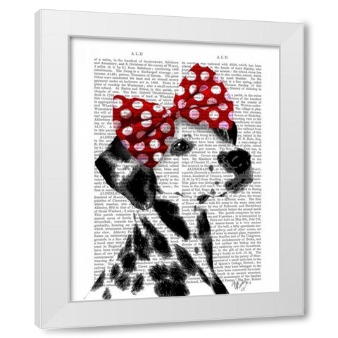 Dalmatian With Red Bow White Modern Wood Framed Art Print by Fab Funky