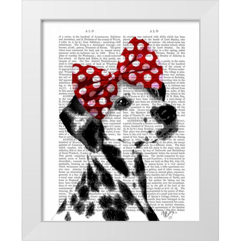 Dalmatian With Red Bow White Modern Wood Framed Art Print by Fab Funky