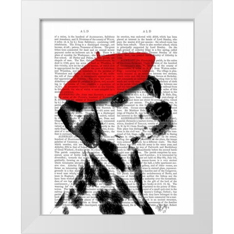 Dalmatian With Red Beret White Modern Wood Framed Art Print by Fab Funky
