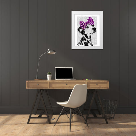 Dalmatian with Purple Bow on Head White Modern Wood Framed Art Print by Fab Funky