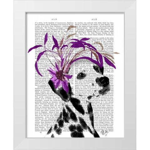 Dalmatian With Purple Fascinator White Modern Wood Framed Art Print by Fab Funky