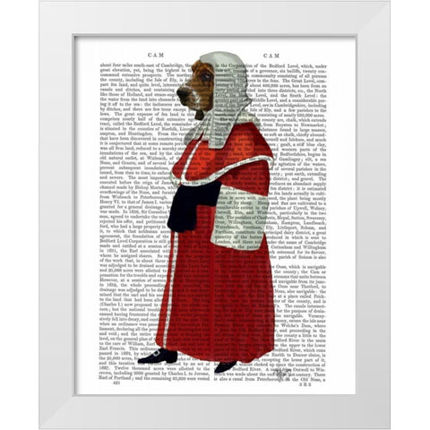 Basset Hound Judge Full White Modern Wood Framed Art Print by Fab Funky