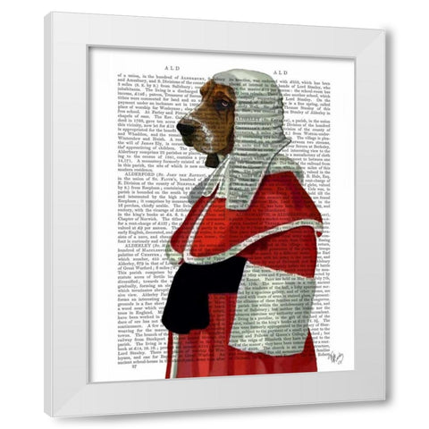 Basset Hound Judge Portrait White Modern Wood Framed Art Print by Fab Funky