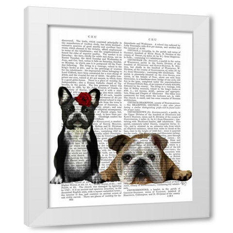 French Bulldog and English Bulldog White Modern Wood Framed Art Print by Fab Funky
