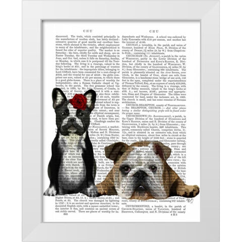 French Bulldog and English Bulldog White Modern Wood Framed Art Print by Fab Funky