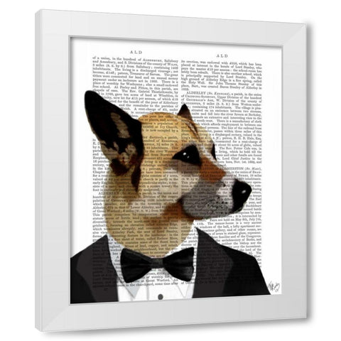 Debonair James Bond Dog White Modern Wood Framed Art Print by Fab Funky