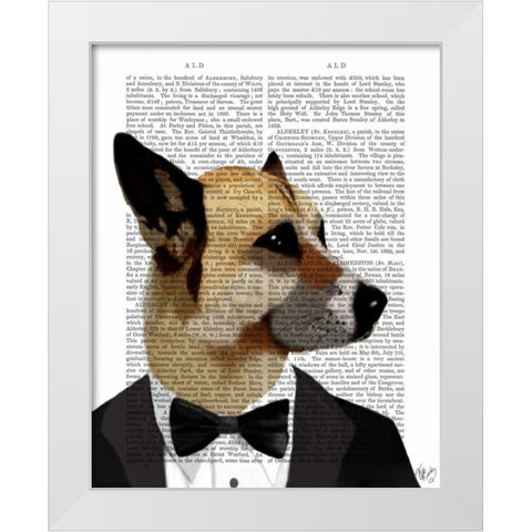 Debonair James Bond Dog White Modern Wood Framed Art Print by Fab Funky