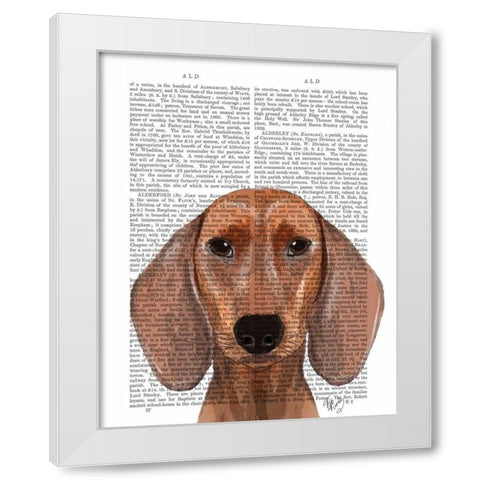 Dachshund Illustration Plain White Modern Wood Framed Art Print by Fab Funky