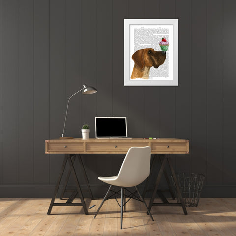 Great Dane and Cupcake White Modern Wood Framed Art Print by Fab Funky