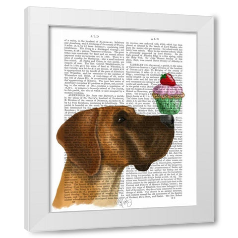 Great Dane and Cupcake White Modern Wood Framed Art Print by Fab Funky