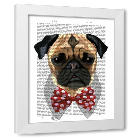 Pug with Red Spotted Bow Tie White Modern Wood Framed Art Print by Fab Funky